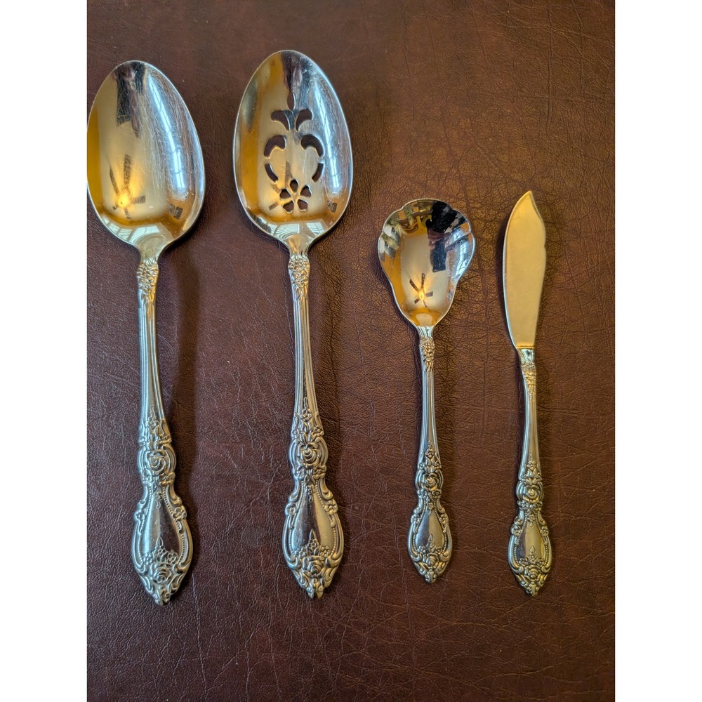 Oneida Wordsworth Stainless Serving 4pc Slotted Spoon Sugar Shell Butter Knife